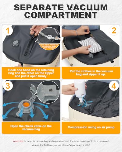 Vacuum Backpack Travel with Pump 18x14x8 Personal Item Bag for Women Men - color: Beige