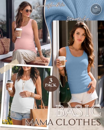 Riyiper 3 Pack Women's Maternity Tank Tops - color: White, Light Blue, Pink, size: X-Large