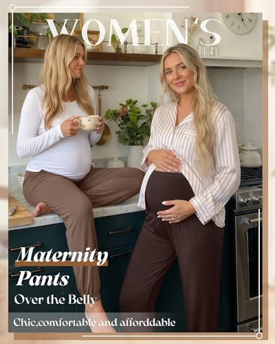 4 Pack Women's Maternity Jogger Pants - color: Beige, Light Coffee, Coffee, Dark Brown, size: XX-Large