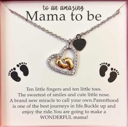 Mothers Day Gifts,Gifts For moms,Mommy To Be Sterling Silver Baby Feet Necklace,Expecting Mom Gift - color: Amazing Mama To Be