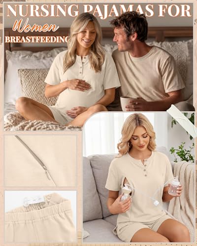 Maternity Nursing Pajama Set - color: Apricot, size: Small
