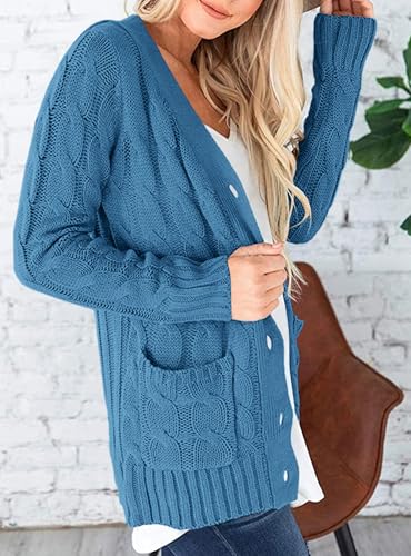 PRETTYGARDEN Women's Cable Knit Cardigan Sweaters Fall - color: Blue, size: Medium