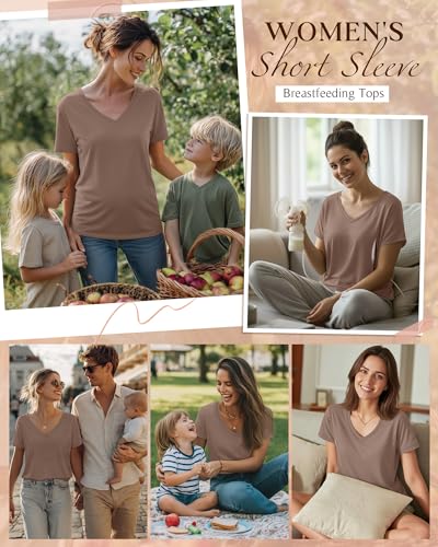 Women's Nursing Breastfeeding Shirts - color: Coffee, size: XX-Large