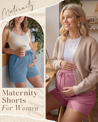 3 Pack Women Maternity Shorts - color: Pink, Blue, Black, size: X-Large