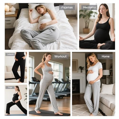 Viscose from Bamboo Maternity Wide Leg Lounge Pajama Pants - color: Dark Grey, size: Small