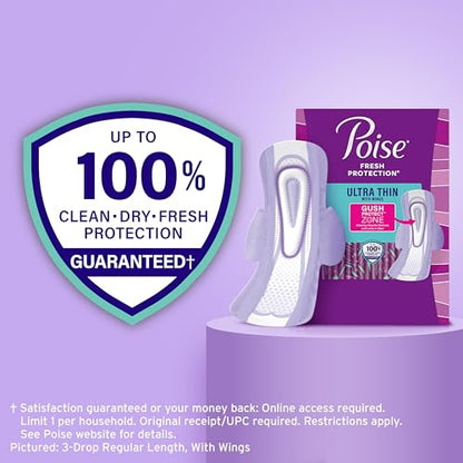 Poise Ultra Thin Incontinence Pads for Women, 4 Drop, Wings, 90 ct