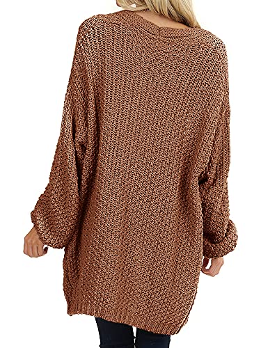Maroway Womens Oversized Long Cardigan Open Front Knit Sweater - color: Coffee, size: Medium