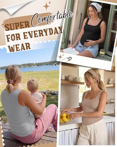 4 Pack Maternity Ribbed Tank Tops - color: Khaki, White, Light Gray, Black, size: Large