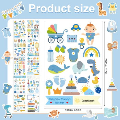 10 Sheets Baby Boy Scrapbook Stickers, Various Designs Toddler Decals - color: Blue