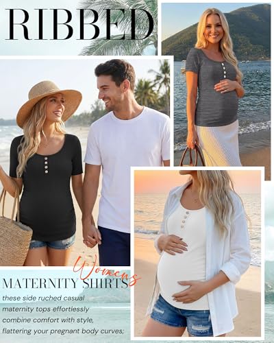 4 Pack Maternity Shirts for Women - color: Blue, White, Dark Heather Gray, Black, size: Small