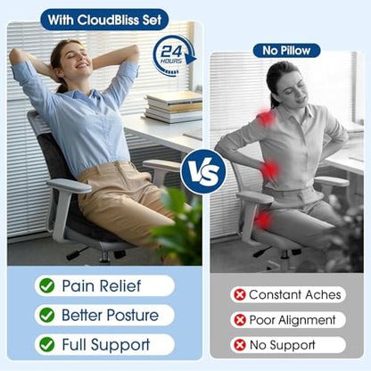 CloudBliss Ergonomic Seat Cushion & Lumbar Support Pillow Set, Black,Large - color: Black, size: Large