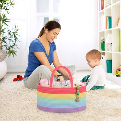 COMSE Large Cotton Rope Baby Diaper Caddy Organizer with Handles, Rainbow - color: Rainbow, size: Large