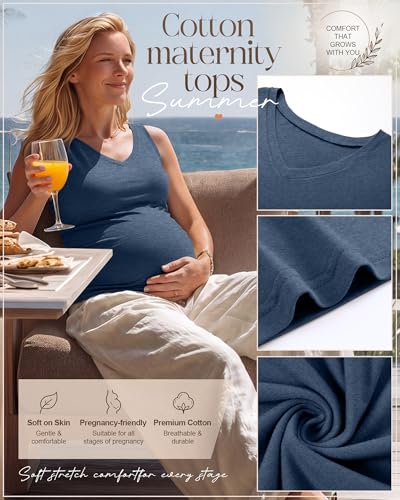 3 Pack Maternity Tank Tops - color: Gray Blue, Light Pink, Light Green, size: Medium