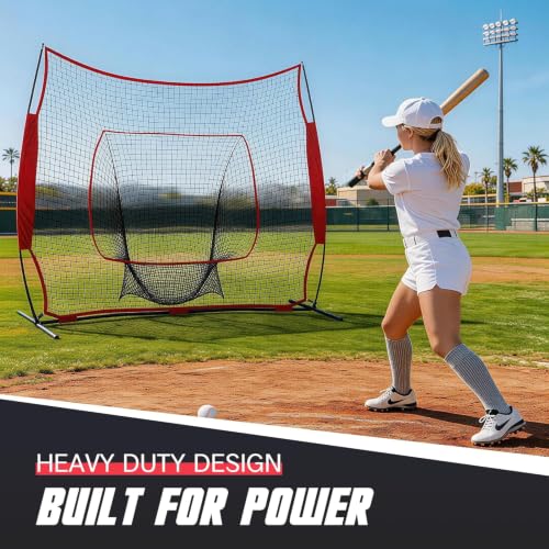 ZENY 5'x5' / 7'×7' Baseball Softball Practice Net Hitting Batting Catching Pitching Training Net with Carry Bag, Baseball Training Equipment - style: 7x7ft- White Strike Zone