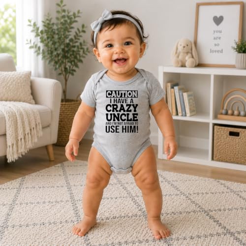 CBTwear Caution I Have a Crazy Uncle Funny Baby Bodysuit - color: Grey, size: Newborn