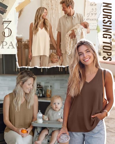 3 Pack Womens Maternity Nursing Tank Top - color: Cream, Camel, Brown, size: Medium