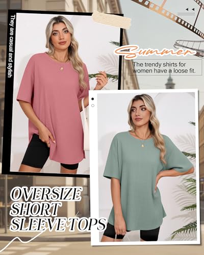 3 Pack Womens Oversized Waffle Knit Tops - color: Black, Brick Red, Gray Green, size: XX-Large