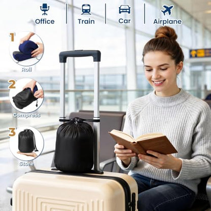 ExploreBliss Travel Pillow, Memory Foam Neck Pillow Airplane, Blue - color: Blue