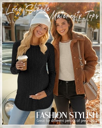 3 Pack Maternity Shirts Pregnancy Sweaters Tunic Tops - color: Coffee, Apricot, Black, size: Large