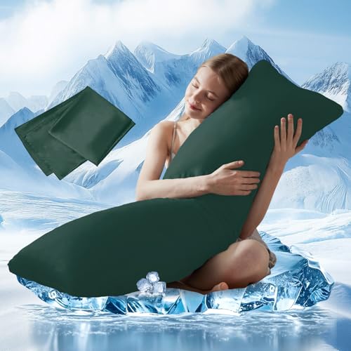 DOWNCOOL Large Body Pillow Insert with Cooling Cover - Soft Long Bed Pillow for Summer - Breathable Full Body Pillow for Adults - 20x54 inch (Green, with Cover) - color: Green Cooling, size: With Cover