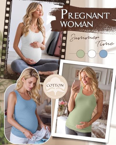 Riyiper 3 Pack Women's Maternity Tank Tops - color: Light Green, White, Light Blue, size: X-Large