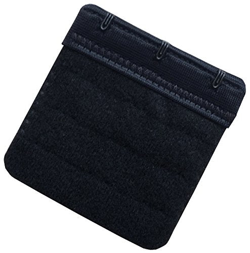 Women Pack of 3 Soft Comfortable 3 Hooks Bra Extender,2.4"x 2.3" - color: Black, 3/4 Inch Spacing
