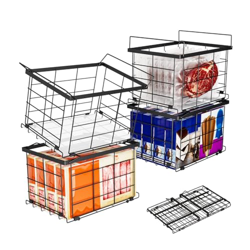 Freezer Organizer Bins for 3.5 Cu.Ft,Upgrade Quick Expand/Collapse,4PACK - color: Black 4 Pack