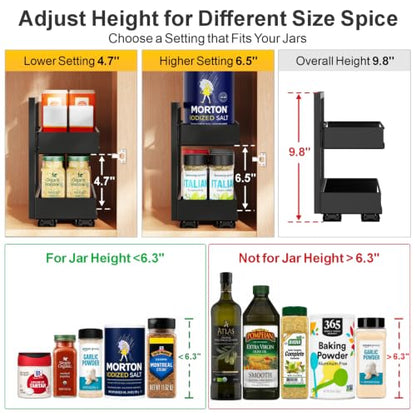 iSPECLE Pull Out Spice Rack - 2 Pack Swivel Spice Organizer for Cabinet - color: 2-Pack Black