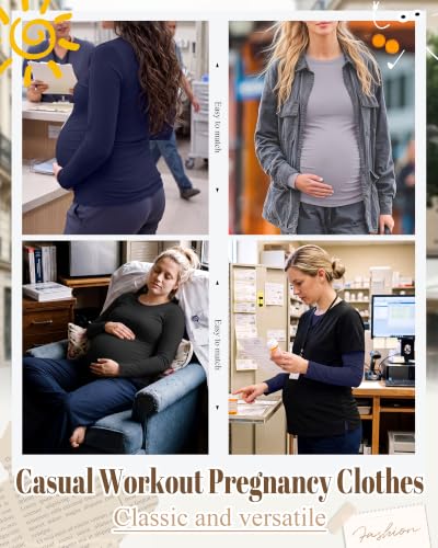 Neer 3 Pack Maternity Under Scrub T Shirt Long Sleeve Undershirt - color: Black, Light Gray, Navy Blue, size: Large