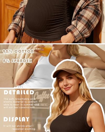 Ficerd 4 Pack Women's Maternity Tank Cotton Tops - color: Black, Light Heather Gray, White, Coffee, size: Small