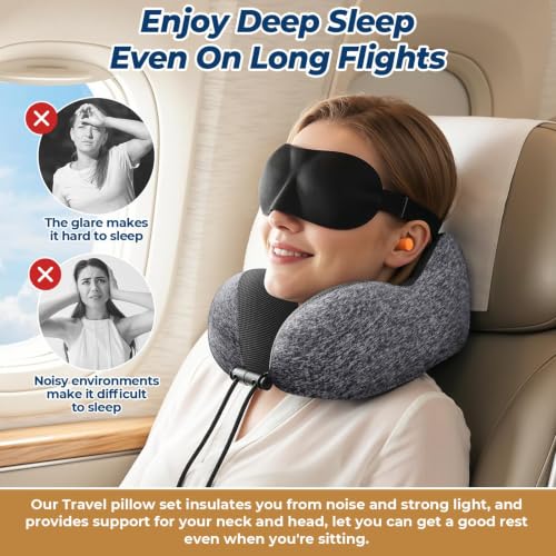 ExploreBliss Travel Pillow, Memory Foam Neck Pillow Airplane, Grey - color: Grey