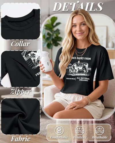 Huukeay Women Nursing Tops for Breastfeeding - color: Black, size: Large