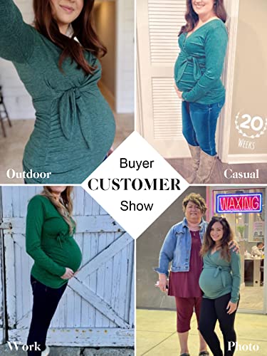 Glampunch Maternity Shirts Short & Long Sleeve Wrap Maternity Tops - color: 05-hunter Green, size: Small