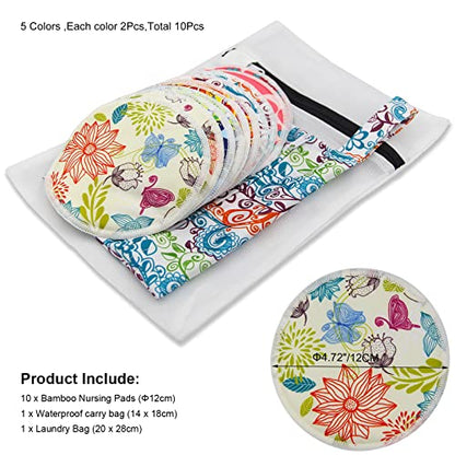 PINOWU Nursing Pads, Large 4.7", 10 Washable Pads - color: Multicolor