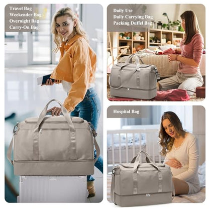 Travel Duffel Bag,Carry-On Overnight Weekender Bags with Shoes Compartment - color: Camel, size: Small