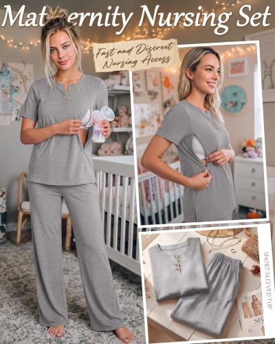 Women Maternity Nursing Set - color: Light Mixed Gray, size: Small