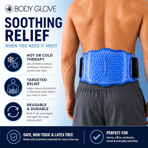 Body Glove Silica Pearl Back Ice Pack Wrap, Reusable Hot or Cold Compress Gel Pack for Back, Adjustable Ice Wrap for Lower Back Pain, Flexible Cold Pack for Injuries