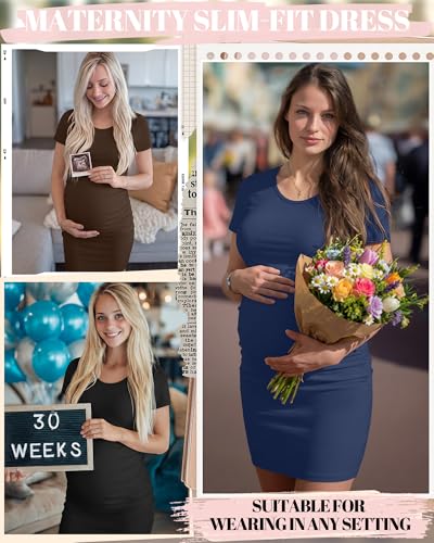 Riyiper 3 Pack Womens Maternity Short Sleeve Dresses - color: Black, Dark Brown, Dark Blue, size: Small