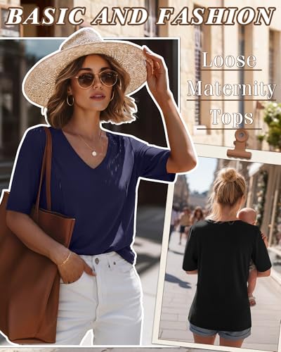 Neer 3 Pack Women's Nursing Shirts Breastfeeding Tops - color: Burgundy, Navy Blue, Black, size: Small