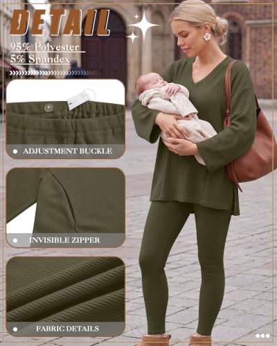 Neer 2 Pcs Maternity Nursing Pajamas Set Oversize - color: Army Green, size: XX-Large