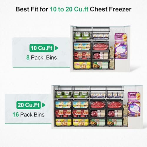 iSPECLE Freezer Organizer Bins - Adjustable Fits Chest Freezers 10-20 Cu Ft - style: 4-Pack Black