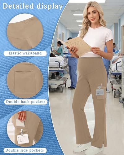 Women's Maternity Scrub Pants - color: Khaki, size: X-Large