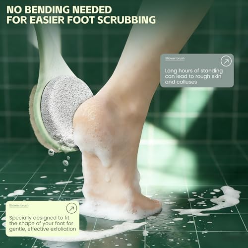 Back Scrubber for Shower, Long Handle Body Brush, Green - color: Greenb