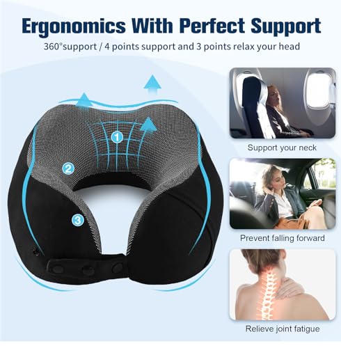 Cirorld Neck Pillow for Traveling, Travel Pillows for Airplanes Pure Black - color: Pure Black