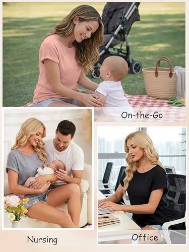 Ecavus 3 Pack Women's Nursing Shirts for Breastfeeding with Hidden Zipper - color: Black+grey+pink, size: Medium