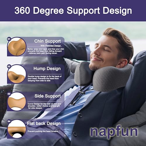napfun Neck Pillow for Travel, Memory Foam Airplane Pillow, Dark Gray - color: Dark Gray