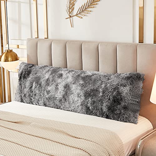 JAUXIO Faux Fur Fluffy Body Pillow Cover Luxury Shaggy Plush Decorative Body Pillowcase, Ultra Soft and Cozy Zipper Closure 21 x 54 Inches, Tie Dye Dark Grey - color: Tie Dye Dark Grey