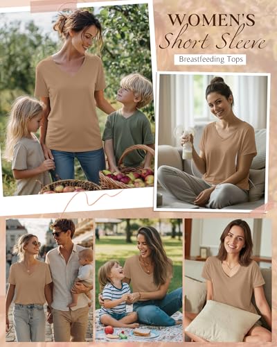 Women's Nursing Breastfeeding Shirts - color: Khaki, size: Medium