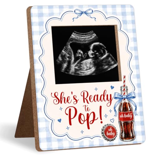 Blue Bow Retro Soda Fountain Baby Shower Decor Frame, She's Ready to Pop - color: Cola