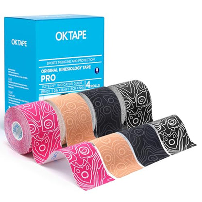 OK TAPE PRO Kinesiology Tape Uncut Roll Bulk, Elastic Physical Therapy Tape - color: Mixed, size: 4 pack